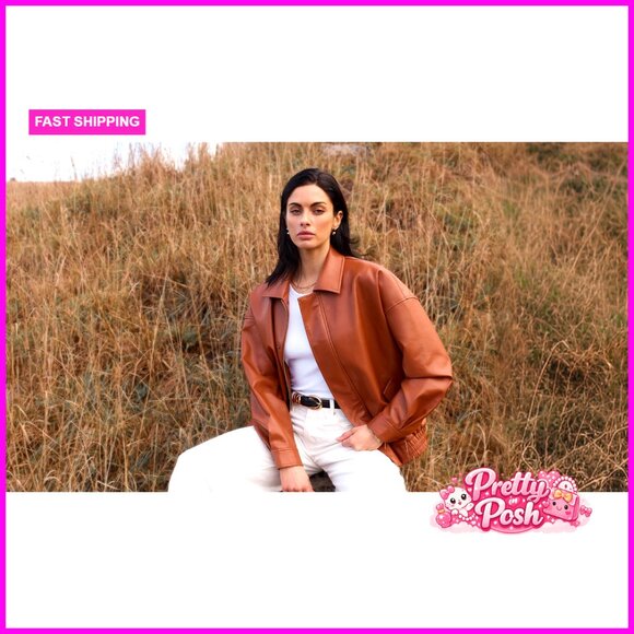 Faux Leather Motorcycle Jacket Oversized Zip Up Outerwear - Picture 7 of 7